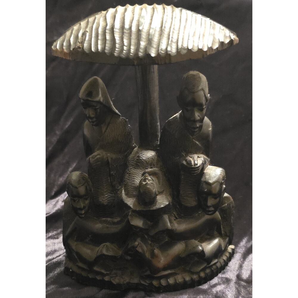Vintage Hand Carved Ebony Family Solid Wood